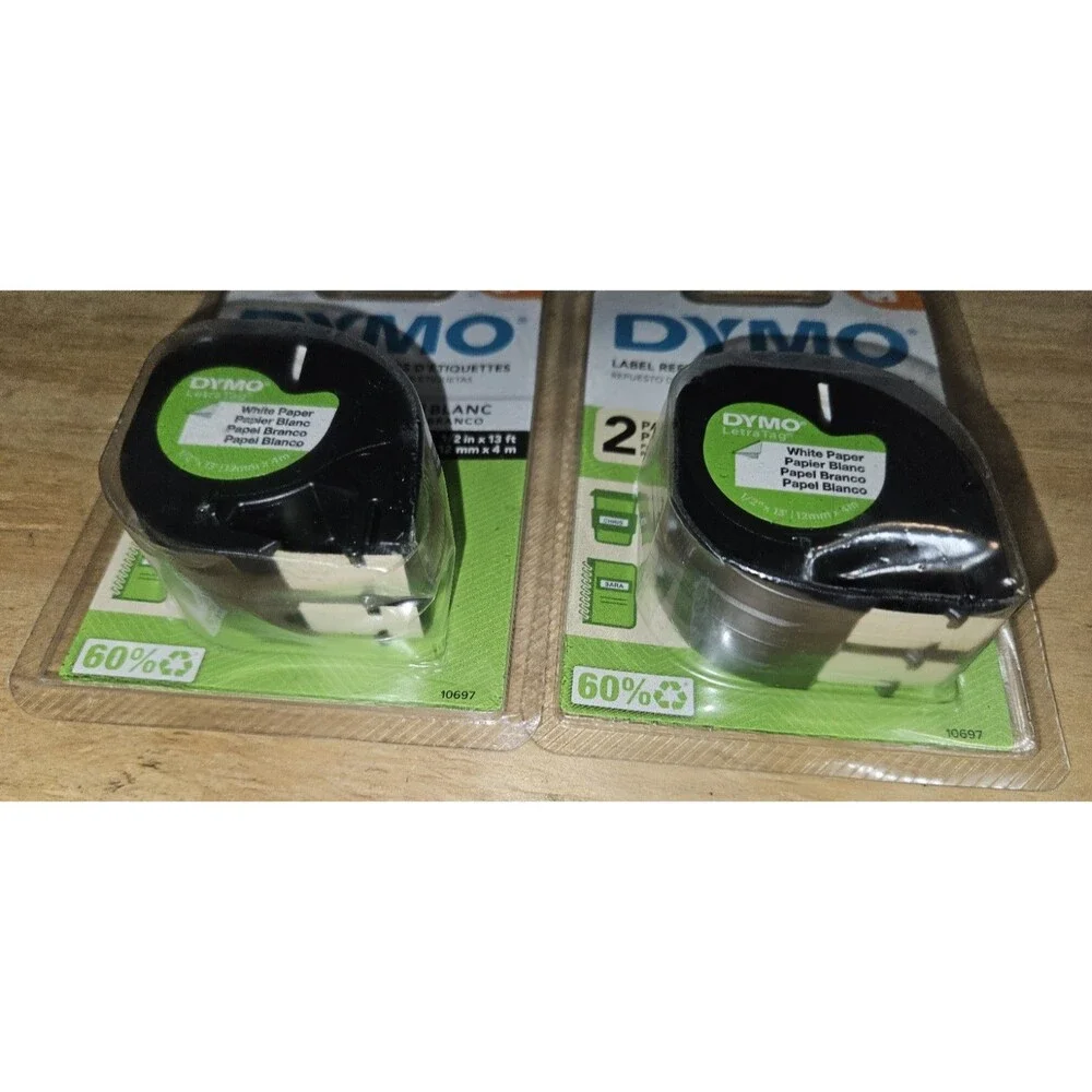 Dymo 10697 LT White Paper Label Refill Tape TWO 2 packs 1/2